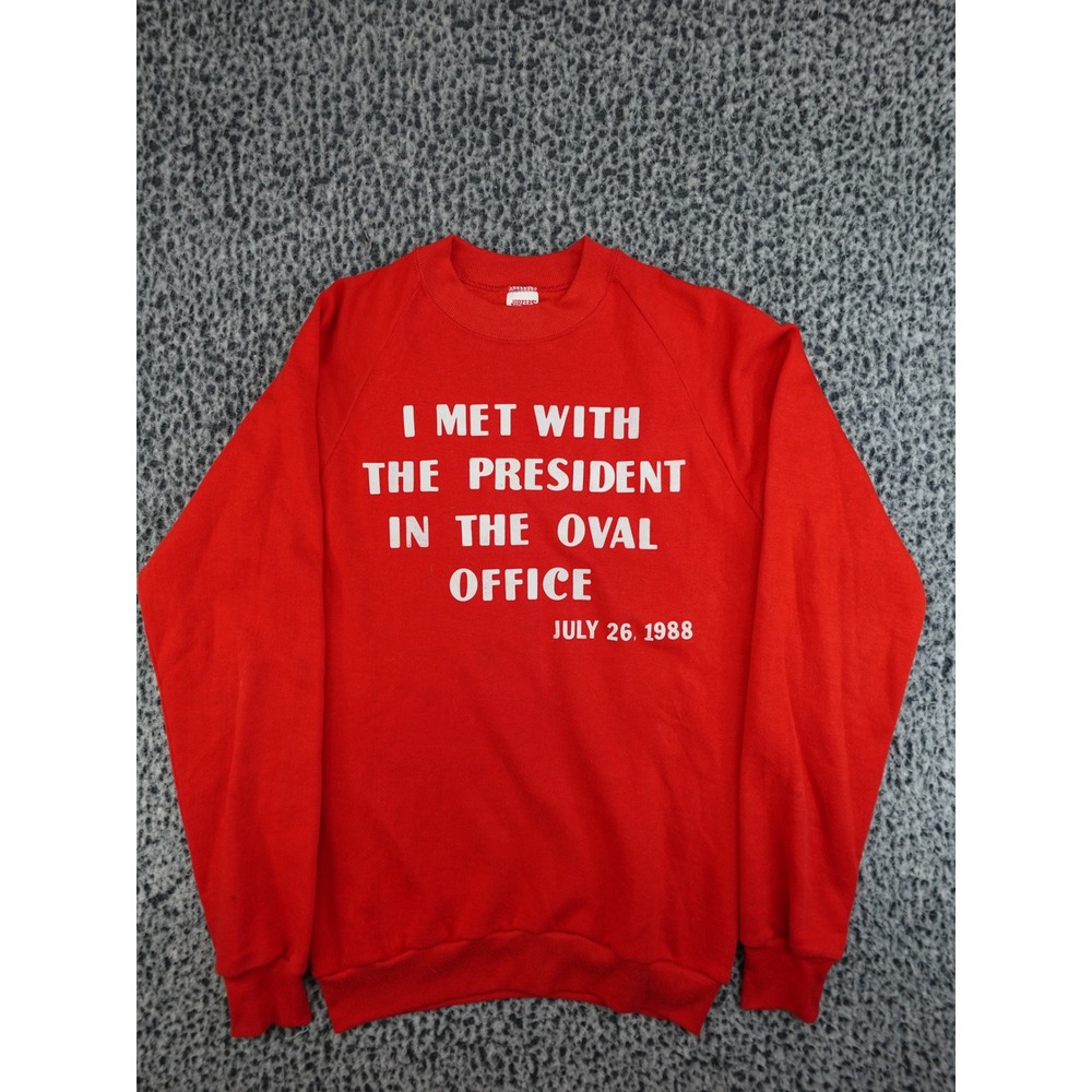 Jerzees Sweatshirt Mens M Red‎ 1988 Oval Office President Graphic Raglan USA